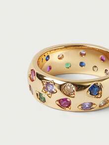 Glisma Inlaid Colorful Sparkling Diamond Ring - Gold - View 4