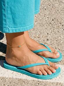 Grefit Women Shoes Embossed Embossed Flat Bottom Home Beach Flip-Flops - lake blue - View 6