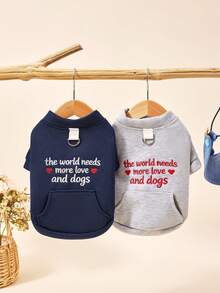 PETSIN 1pc Pet Clothing, Embroidered Letters With Pockets, Cat And Dog Universal Hoodie, Casual And Comfortable Daily Wear, Open Button Top - Multicolor - View 2