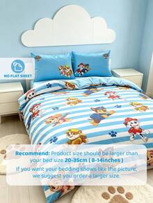 SHEIN | PAW Patrol 3件組卡通圖案被套組，柔軟保暖，可水洗，適用於單人/雙人/Queen/King尺寸床 - 汪汪隊藍色 - 查看 8