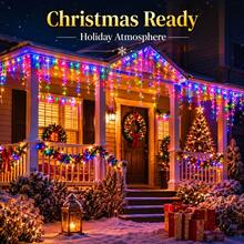 Teckwe Solar Ice Waterfall Light String, 228 Pcs LED Icicle String Light, Outdoor IP44 Halloween Light Strip, 8 Lighting Modes Christmas Lights, Perfect For Christmas, And Thanksgiving Decorations, Patio, Garden, Party, Wedding - Multi-color-8 lighting modes - View 5