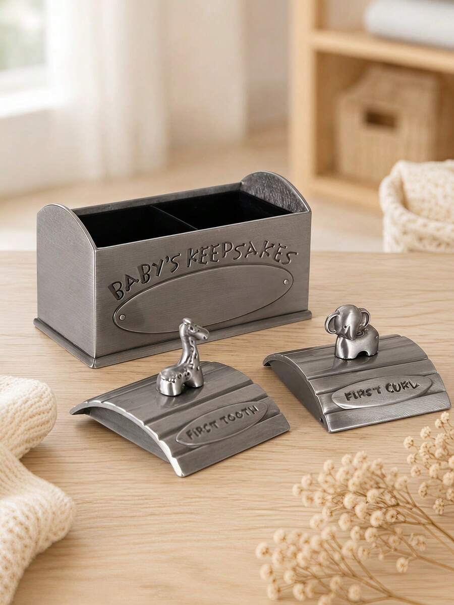 Haus Hana 1pc Mini Hair And Teeth Memorial Box, Metal Engraved Memory Box, Suitable For Teeth, Baby Christening, Shower Gifts, Retro Decoration - multicolor - View 1