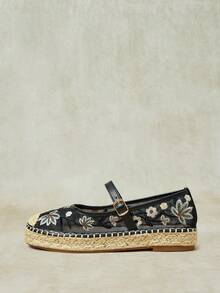 Styleloop Ladies Floral Personalized Mesh Breathable Platform Shoes With Buckle Mary Jane Flats, Suitable For Christmas Holiday Wear And Travel Essentials Fall Shoes - Black - View 4