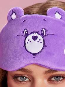 SHEIN X Care Bears 1件裝卡通刺繡眼罩，柔軟毛絨材質，遮光力強，適合外出旅行、辦公室午休使用 - 紫色 - 查看 5