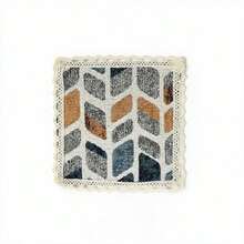 Cirelle 1pc Geometric Leaf Fabric Drink Coaster With Crochet Lace Trim, Boho Square Woven Mug Rug For Coffee Table Decor, Ins Style Absorbent Cup Mat - Multicolor - View 11