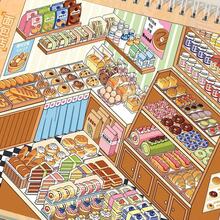 1SET 3D MINI HOUSE SUPERMARKET CITY CONVENIENCE STORE THEME DIY SCENE STICKER BOOK SET INCLUDES FLOWER SHAPE TWEEZERS FOR DECORATIVE JOURNAL SCRAPBOOKING CRAFT HANDMADE TOOLS CREATIVE GIFT FOR STATIONERY FANS - One Size Fits All - View 6