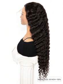 13x4 Deep Wave Lace Front Wig Human Hair 10-32 Inch Transparent Frontal For Women Natural Black Color Wig With Pre-Plucked Hairline Unprocessed Raw Human Hair Wig - Natural Black - View 3