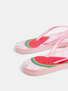 Grefit CUCCOO Watermelon Print Flat Beach Slippers, Sandals For Indoor & Outdoor Wear - Baby Pink - View 5