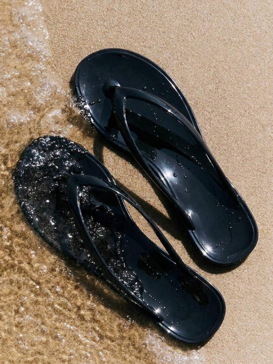 Grefit Candy-Colored Jelly Glue Flip-Flops, Integrated Molding Does Not Degumming, Soft Bottom Does Not Grind Feet And Is Easy To Rinse, Non-Slip Soft Bottom - Black - View 1
