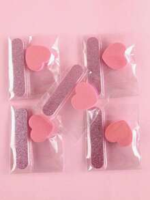 10 Sets/20 Sets, Pink Nail Kit Nail Care Set: Mini File, Heart-Shaped Sponge Rub And Crystal Rod, Perfect For Polishing Jewelry And DIY Nail Art - Pink - View 4