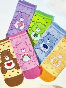 SHEIN X Care Bears 6雙愛心與熊圖案襪子，送給心愛之人的禮物 - 雜色 - 查看 3