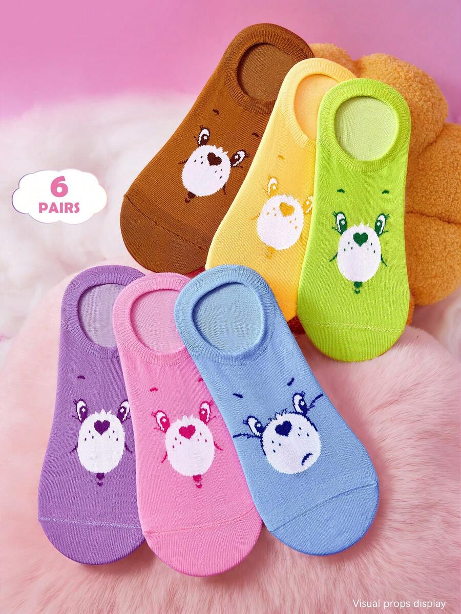 SHEIN X Care Bears 6-Pack Bear Pattern Women's Invisible Socks - variegated - View 1