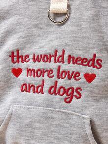 PETSIN 1pc Pet Clothing, Embroidered Letters With Pockets, Cat And Dog Universal Hoodie, Casual And Comfortable Daily Wear, Open Button Top - Multicolor - View 7