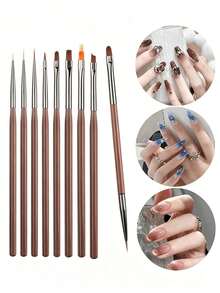 9pcs Professional Nail Gel Brush Set, Professional Nail Art Brushes, Nail Care Tools, Line Detail Painting Gradient Brushes Suitable For Nail Art, Ideal Choice For Nail Art And Acrylic Design, Great Gift For Halloween, Christmas, Birthday - / - View 8