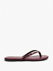 Grefit Ladies' Elegant Summer Burgundy PU Flat Bottom Corner Slippers - Burgundy - View 7