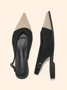 CUCCOO BASICS حذاء نسائي صيفي بلون أسود ومشمشي متناسق، بمقدمة مدببة وتصميم Slingback، بحزام خلفي ثلاثي رفيع، بنعل مسطح، قابل للتنفس، مناسب للتنقل اليومي - المشمش الأسود - مشاهدة 3