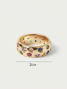 Glisma Inlaid Colorful Sparkling Diamond Ring - Gold - View 5