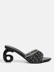 CUCCOO TILAWA Women's Luxury And Elegance Rhinestone High Heels Rhinestone High Heels Sandals Show Elegance - Black - View 3