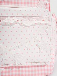 ROMWE Kawaii 1Pc Sweet Plaid Backpack, Star‑Decorated School Backpack, Aesthetic Lace Ruffle Preppy School Bag, Back‑To‑School & Travel Shoulder Bag - Pink - View 7