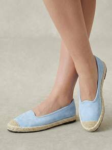 Styleloop Ladies Spring And Summer New Light Blue Round Toe Low Vamp Hemp Rope Holiday Style Flat Shoes Casual Versatile Shoes Fall Shoes - Light blue - View 2