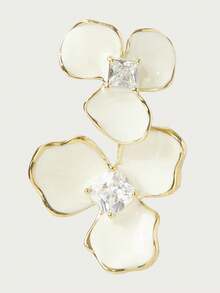 Glisma 18K Gold Plated Flower Oil White Zirconium Elegant Earrings - Yellow Gold - View 5