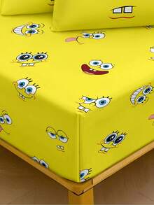 SpongeBob SquarePants | SHEIN 1 Piece Of Cartoon Printed Mattress (Excluding Pillowcase), Available In A Variety Of Sizes, Suitable For Single Bed/Double Bed/Queen Bed/King Bed, Comfortable And Soft, Breathable And Warm, Machine Washable, Great Gift. - SpongeBob SquarePants Yellow - View 4