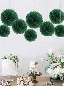 9Pcs/Set Green DIY Paper Flower Balls - Suitable For Birthday Party, Wedding, Bridal Shower, Home, Outdoor Hanging Decor - Multicolor - View 5