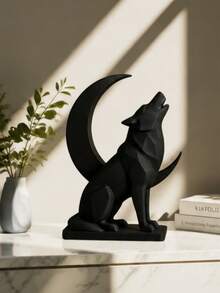 Gothic Wolf And Crescent Moon Figurine Ornament Abstract Howling Wolf Statue For Home Desktop Shelf Decor - multicolor - View 5