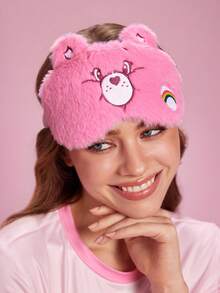 SHEIN X Care Bears 1件裝卡通刺繡眼罩，柔軟毛絨材質，強遮光力，適合外出旅行、辦公室午休使用 - 粉色 - 查看 4
