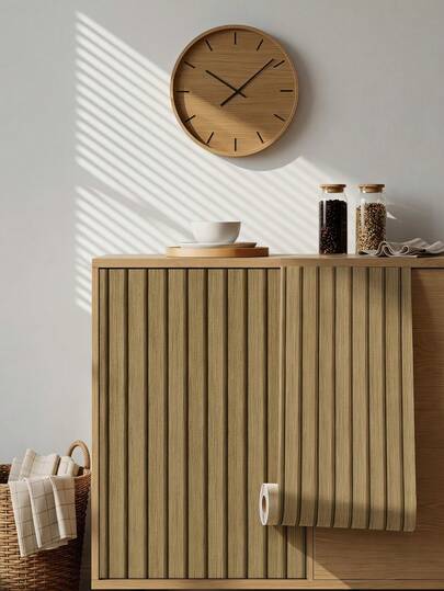 Haus Hana 1 Roll Slat Wood Grain Peel And Stick Wallpaper, 15.75 Inch(40cm) Width Waterproof PVC Self Adhesive Wall Sticker, 4 Colors Available For Bedroom Wall Cabinet Furniture Renovation Home Decor
