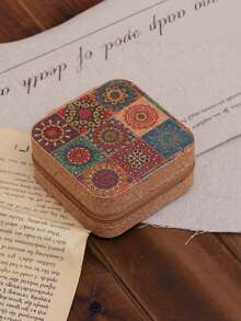 1PC Vintage Bohemian Square Print Jewelry Storage Box Organizer Case For Necklace Ring Bracelet Portable Travel Home Office Decor Daily Use Gift - Multicolor - View 16