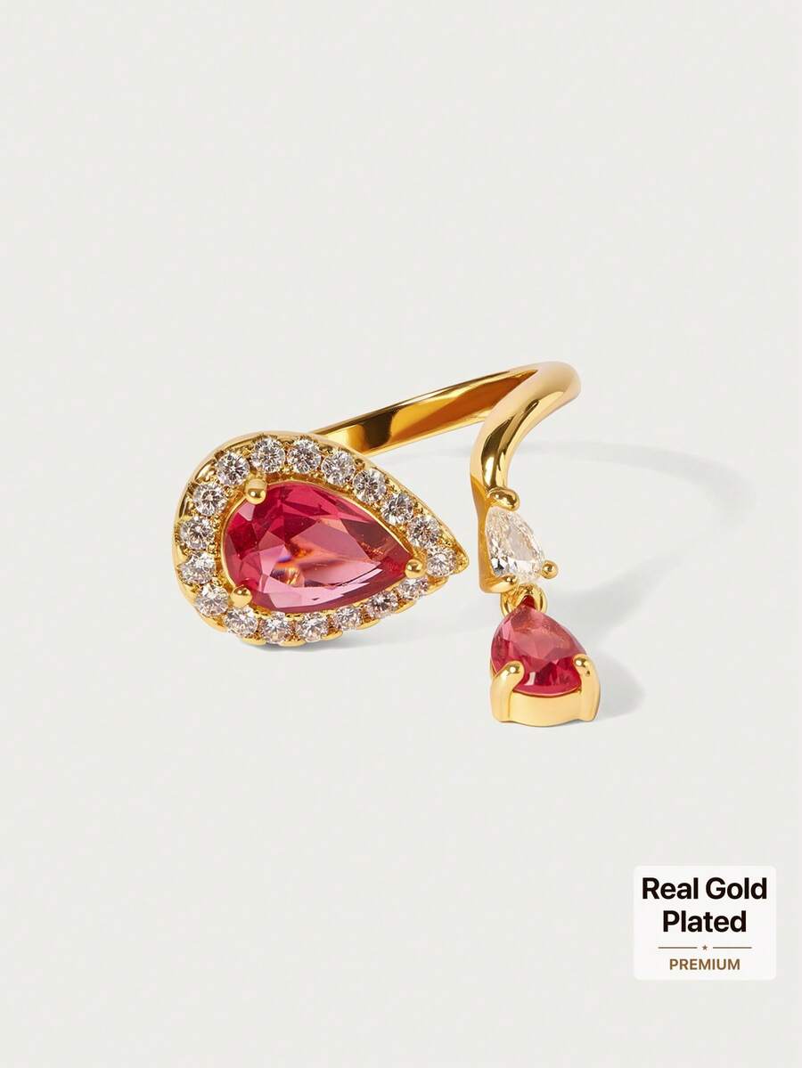 Glisma 18k Gold Plated Ladies Pink Fashion Open Ring - Pink - View 1