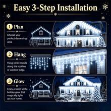 Teckwe Solar Ice Waterfall Light String, 228 Pcs LED Icicle String Light, Outdoor IP44 Halloween Light Strip, 8 Lighting Modes Christmas Lights, Perfect For Christmas, And Thanksgiving Decorations, Patio, Garden, Party, Wedding - Cool White-8 lighting modes - View 5