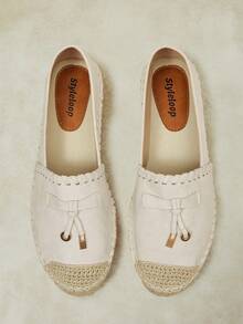 Styleloop Sandal Jerami Datar Wanita, Sepatu Tali Rami Gaya Bohemian, Cocok Untuk Liburan, Kehidupan Sehari-hari, Santai, Pantai, Perjalanan - Krem - View 9