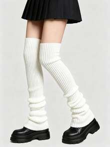 ROMWE Goth 3 Pairs Of Long Stacking Socks, Autumn And Winter Leg Warmers - Black and white rose powder - View 2
