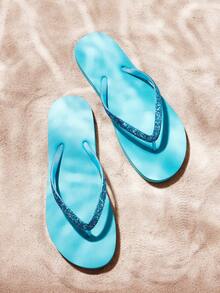 Grefit CUCCOO Star Print Flat Thong Sandals, Suitable For Home, Beach & Outdoor Wear - Mint Blue - View 1