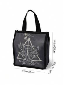 HARRY POTTER X SHEIN Tas Bekal Makan Siang Berinsulasi Motif Rune Segitiga Vintage, Lapisan Dalam Penahan Panas. Muat Bento dan Minuman untuk Pekerja Kantoran, Pelajar, dan Perjalanan Piknik. - Khaki hitam - View 7