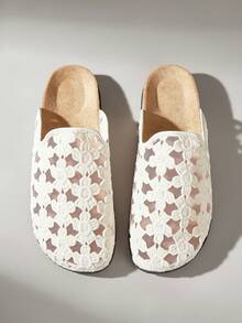 Solecia Women's Flat Bottom Round Toe Mesh Flower Embroidery Flower Slip-On Leisure Beach Vacation Shoes - Apricot - View 6