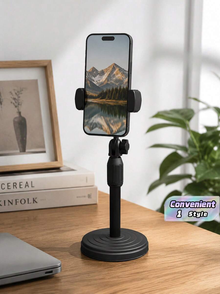 1 cái giá đỡ điện thoại để bàn bằng nhựa ABS chống nước, xoay điều chỉnh được, dùng xem video, livestream, hỗ trợ rảnh tay, làm quà tặng - màu đen - Xem 1