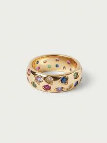 Glisma Inlaid Colorful Sparkling Diamond Ring - Gold - View 1