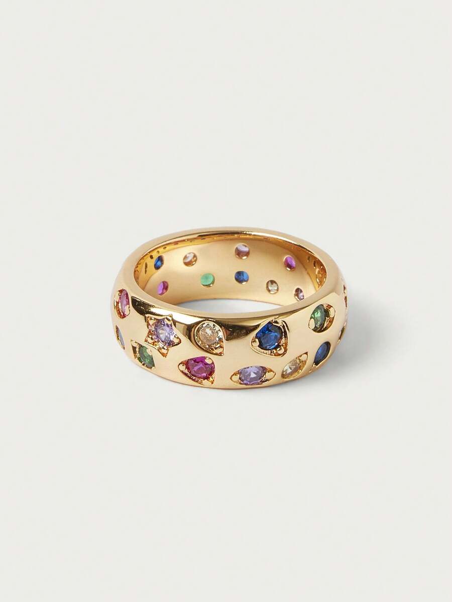 Glisma Inlaid Colorful Sparkling Diamond Ring - Gold - View 1
