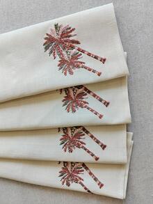 Cirelle 1/2/4 Pcs Embroidered Palm Tree Cloth Napkins, Polyester-Linen Dinner Napkins, Washable Reusable Table Napkins For Dining, Party & Wedding - Multicolor - View 14