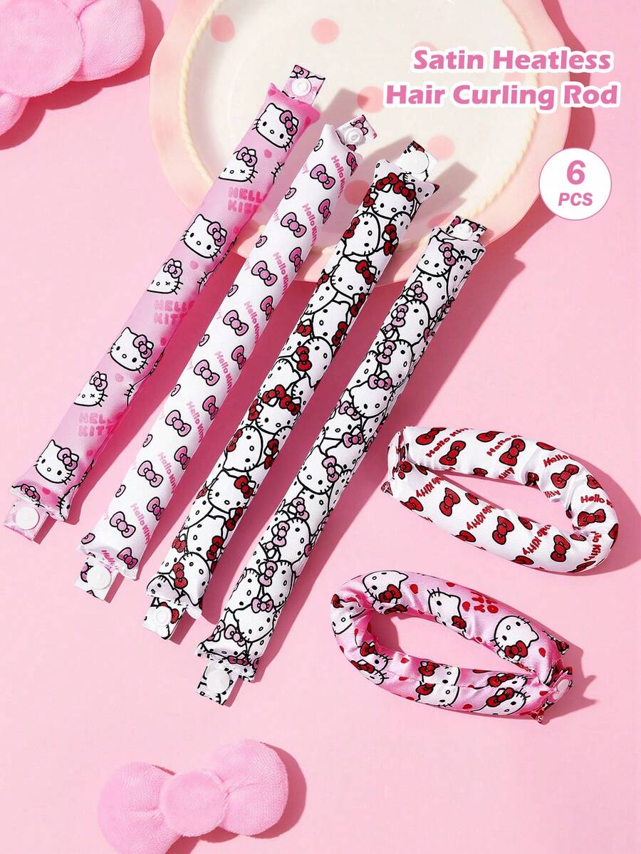 HELLO KITTY AND FRIENDS | SHEIN 6件組卡通印花免加熱捲髮工具套組 - 彩色 - 查看 1