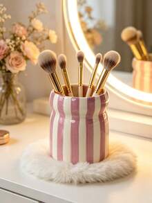 1PC Striped Ceramic Makeup Brush Holder Ins Style Organizer For Pencil Comb Storage Living Room Bedroom Desk Decor Holiday Gift For Family Friends - Multicolor - View 11