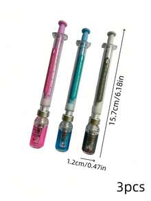 Zazumi 1pc/2pcs/3pcs Novelty Syringe Design Writing Pens, Clear Plastic With Colored Decor Parts, Vaccine Bottle Motif 0.5mm Fine Point Pen For Daily Planner Draft Work, Gift For Desk Organizers Festival Gift - multicolor - View 15
