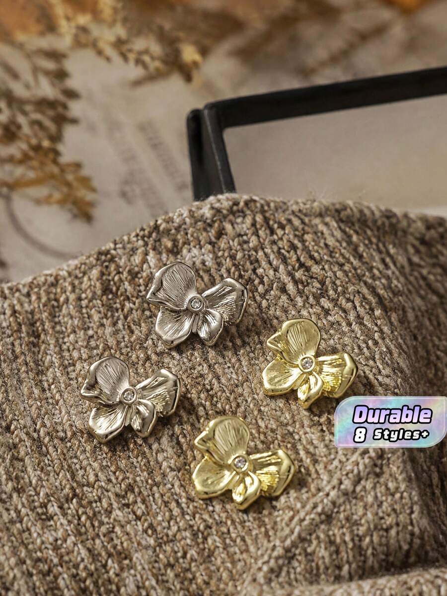 1 Pack 10 Pieces Three‑Dimensional Bow Shaped Metal Buttons Rhinestone Embedded Decorative Fasteners For Women Suits Coats Tops Dresses Hand Sewing Clothing Accessories - 10pcs - View 1
