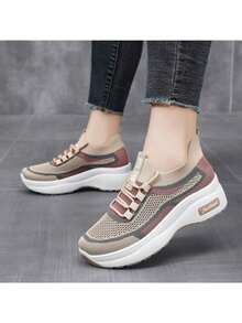 2025 Spring Women'S Thick Sole Casual Sneakers, Breathable Comfortable Platform Shoes For Mothers - Beige - View 6