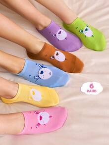 SHEIN X Care Bears 6-Pack Bear Pattern Women's Invisible Socks - variegated - View 2