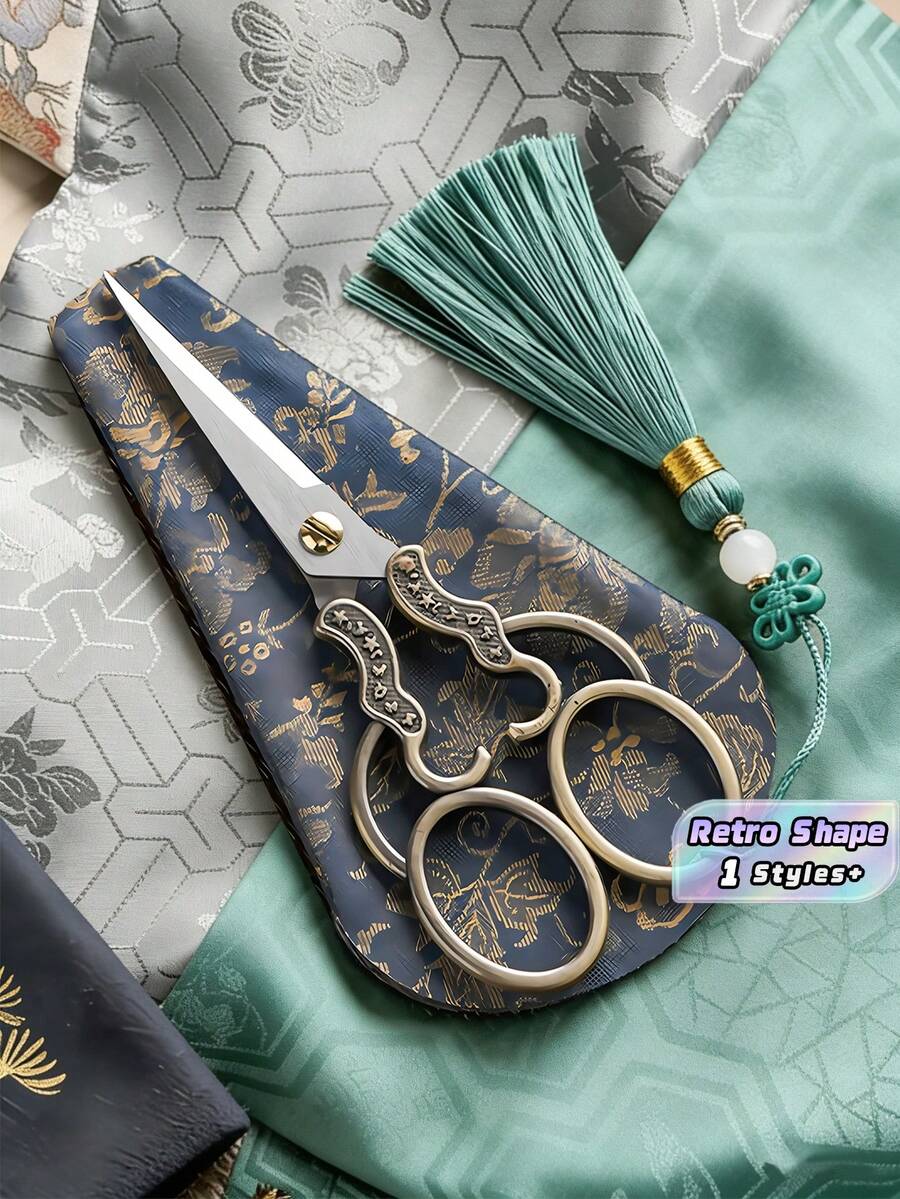 3Pcs/Set Luxury Vintage Scissors Set With Tassels, Stainless Steel Blade For Embroidery/Sewing/Christmas Crafts, Office & Student Scissors With Leather Sleeves, Tarnish-Resistant