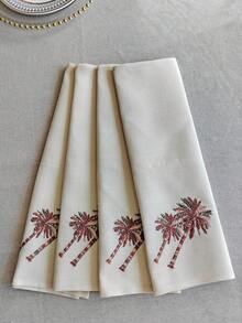 Cirelle 1/2/4 Pcs Embroidered Palm Tree Cloth Napkins, Polyester-Linen Dinner Napkins, Washable Reusable Table Napkins For Dining, Party & Wedding - Multicolor - View 11